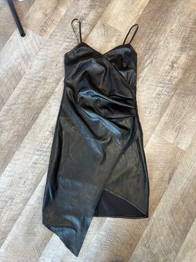 Akira black leather look size SM black  skinny strap asymmetrical short dress